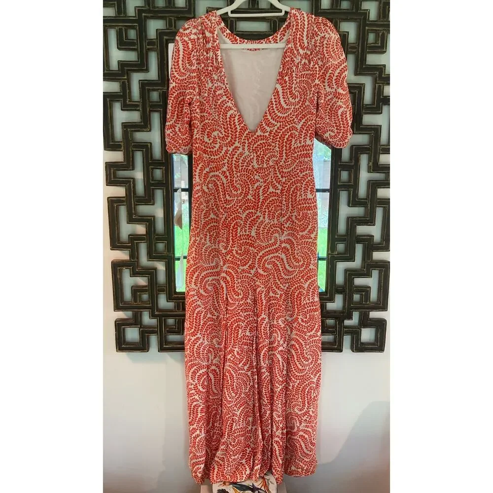 Dries Van Noten SS16 Mermaid Cut Dress Amazing Coral & White Print~  Size 38 - Picture 6 of 16